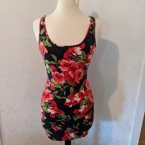 Sexy black and red rose print dress